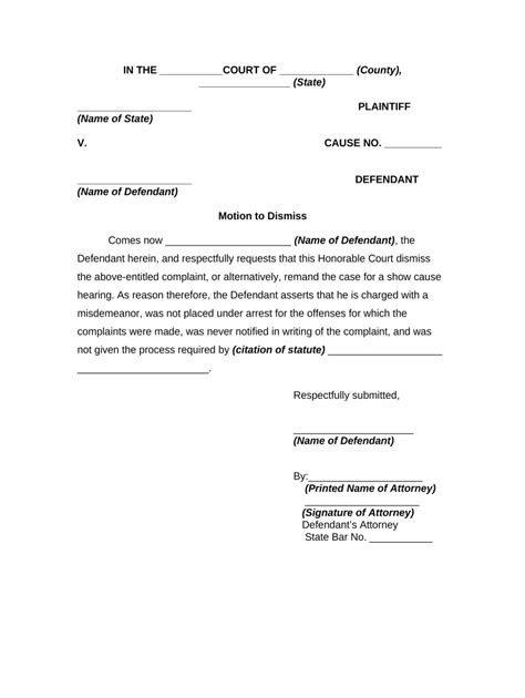Motion To Dismiss Template