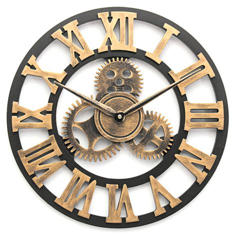 24 Inches Large 3d Gear Roman Numeral Wall Clock Antique Vintage Round