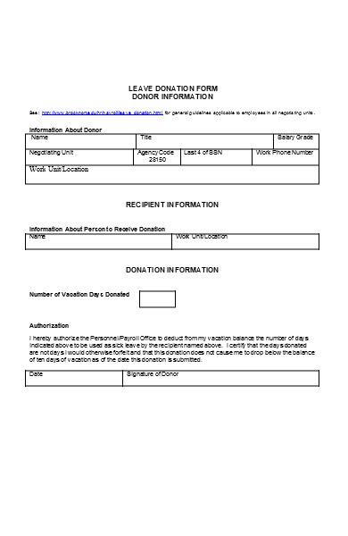 27 Printable Annual Leave Leave Donation Form Templat