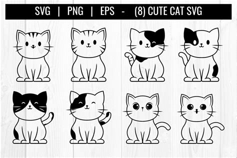 Cute Cat Outline Clipart Bundle Creative Market