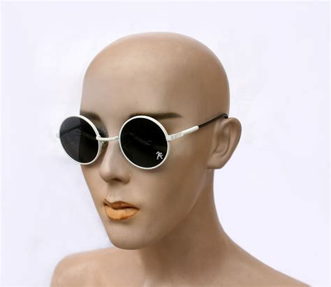 White Round Frame Sunglasses With Black Lenses White Metal Frame Poli