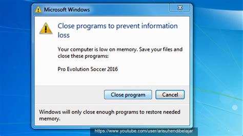 How To Fix Close Programs To Prevent Information Loss Your Computer Is Low On Memory Youtube