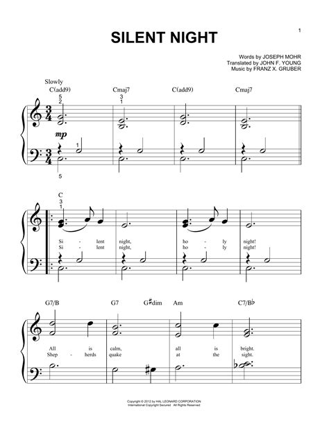 Silent night piano silent night is a 19th century austrian christmas carol that is one of the most recorded and performed christmas carols of all time. Silent Night Sheet Music | Joseph Mohr | Big Note Piano