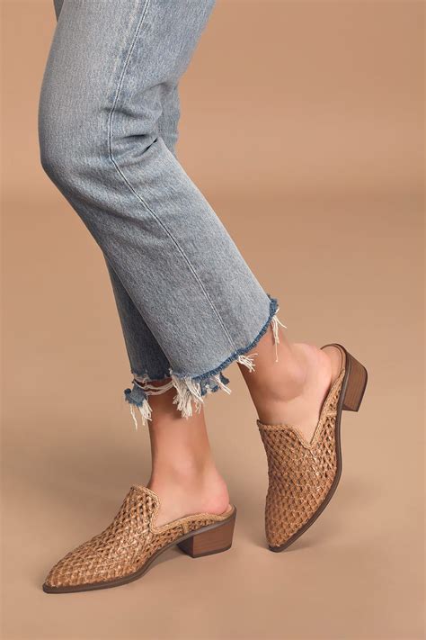 Mayflower Natural Woven Pointed Toe Mules Heeled Mules Mules Ladies