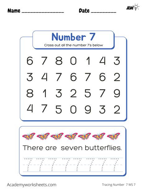 Learning The Number 7 Tracing Academy Worksheets