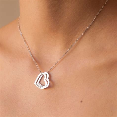 Custom Heart Necklace Personalized Double Heart Necklace Etsy