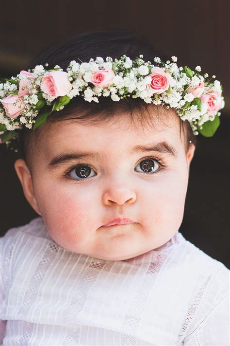 Baby Photos With Flowers Adorable Cute Sweet Baby Girl In White