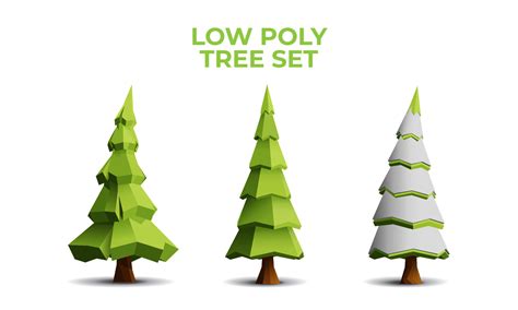 Collection Of Stylized Low Poly Pine Trees Vector 3d Illustration