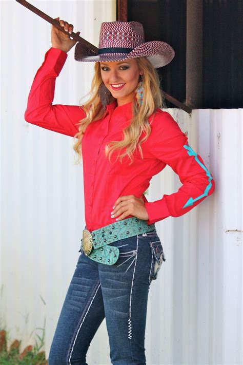 Red Rodeo Shirt With Turquoise Arrows Ranch Dressn Rodeo Outfits Rodeo Shirts Country Outfits
