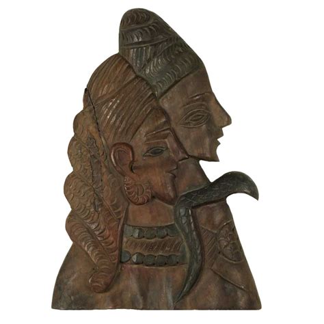 Hand Carved Shiva And Parvati Wooden Wall Art
