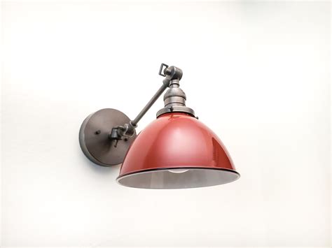 Swinging Adjustable Wall Light Industrial Sconce Gunmetal And Red