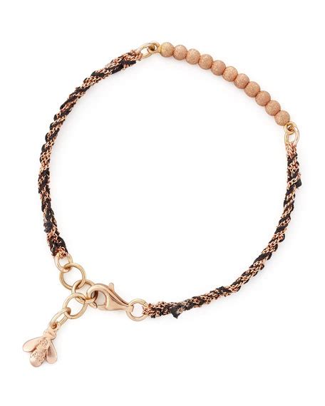 Carolina Bucci Lei Zu Pink Gold Sparkly Woven Bracelet Black