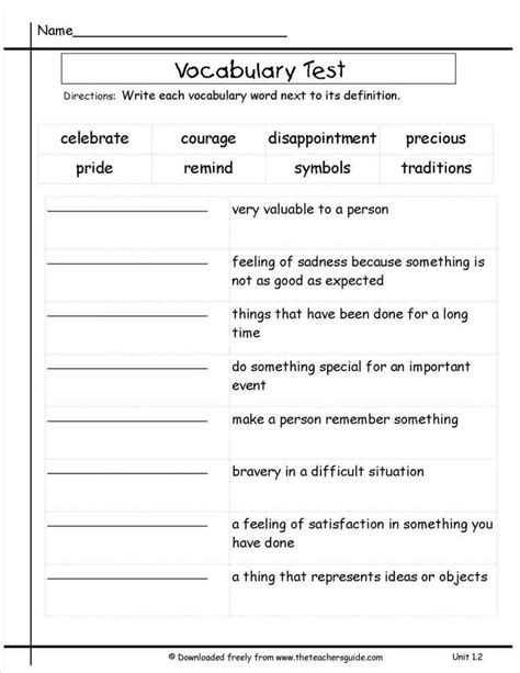 Vocabulary Worksheet For 3rd Graders