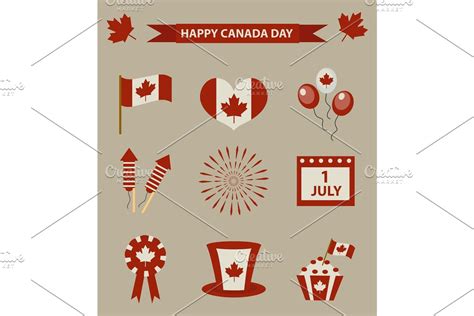 Happy Canada Day Icon Set Design Elements Vintage Style July 1