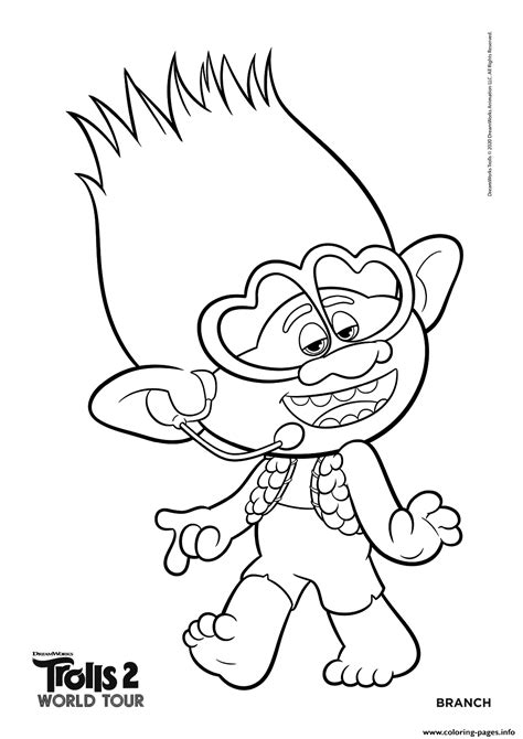 Trolls 2 Branch World Tour Coloring Page Printable Reverasite