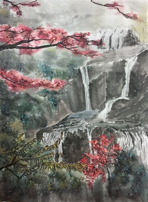 Japan Waterfall Chinese Landscape Painting Landscape Paintings