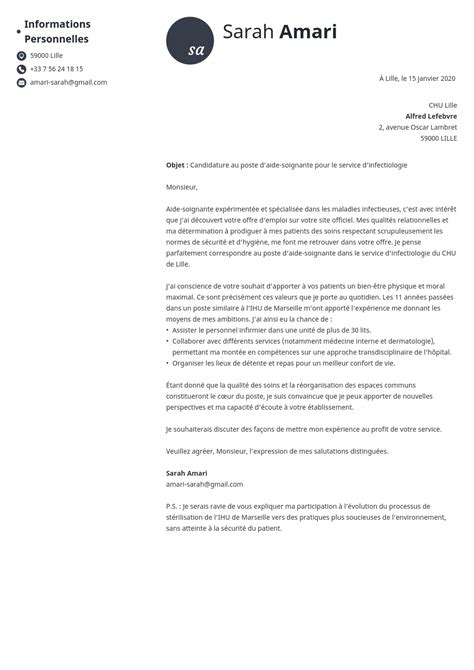 Exemple lettre de motivation aidesoignante (Ehpad, hôpital)