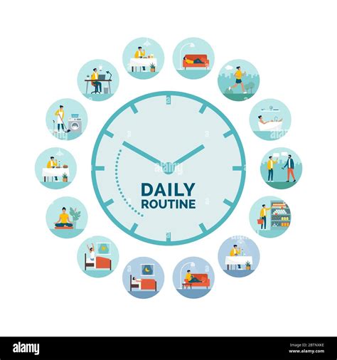 Clock With Daily Activities Routine Woman Perfoming Different Tasks