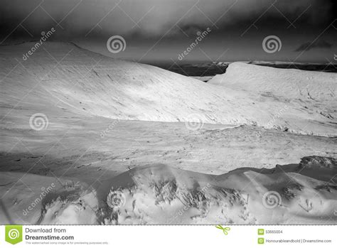 Stunning Landscape Views From Top Of Snow Covered Mountains In W Stock