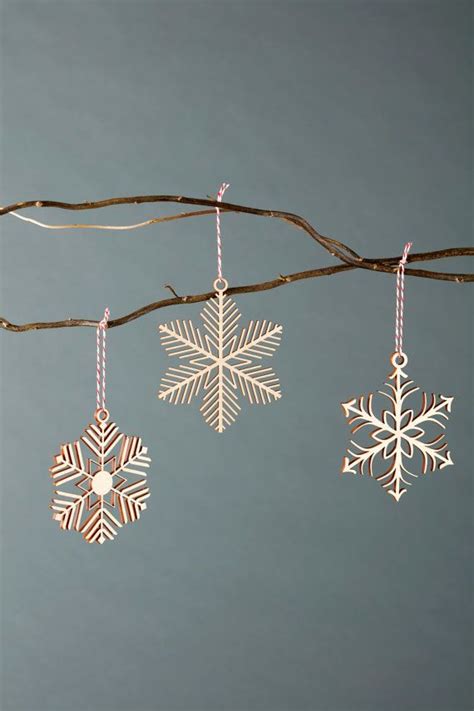 Snowflake Ornaments Lasercut Birch Set Of 3 Christmas Tree Toy Friend