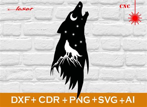 Wolf Svg Wolf Clipart Wolf Mountain Scene Wolf Silhouette Etsy
