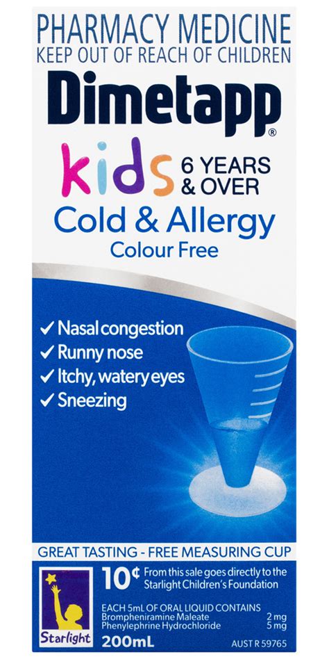 Dimetapp Cold And Allergy Colour Free Kids 6 Years And Over 200ml Unichem