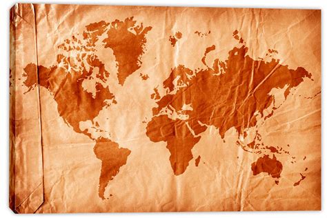 Vintage World Map Canvas Print Wall Art Worn Paper Textured Room
