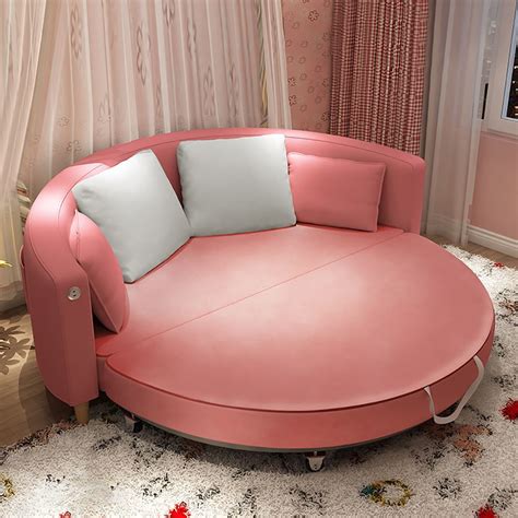 724 Pink Round Convertible Sofa Bed Full Sleeper Sofa