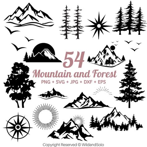 Mountain And Forest Svg Bundle Mountain Svg Clipart Mountain And Forest Silhouettes Clipart