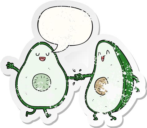Cartoon Dancing Avocados And Speech Bubble Distressed Sticker 8833423
