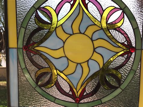 Awesome Sunburst Leaded Stained Glass Window Panel