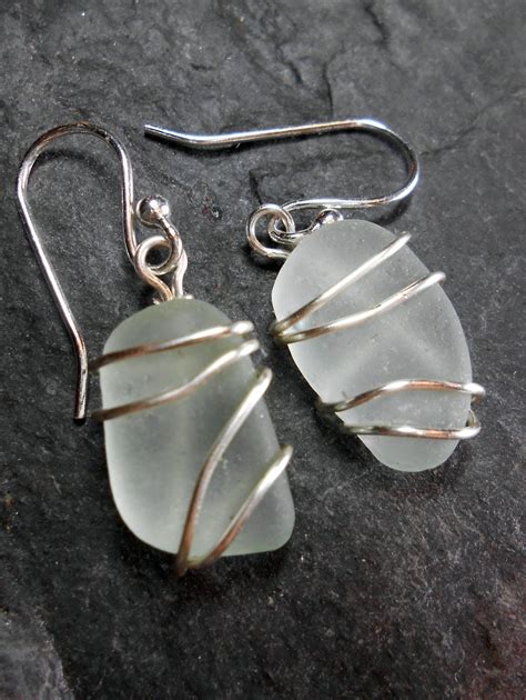 Sea Glass Earrings Beach Glass Jewelry Ripples