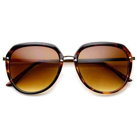 Womens Retro Oversized Metal Plastic Frame Round Sunglasses Ebay