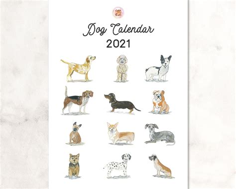 2021 Calendar 2021 Wall Calendar Wall Art Calendar Dog Calendar