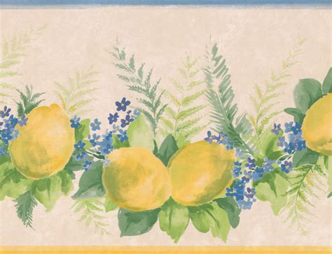 Prepasted Wall Border - Lemons Bluebells on Vine Beige Brown Wallpaper ...