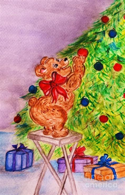 Teddy Bear Christmas Painting By Liz Pritchett Fine Art America