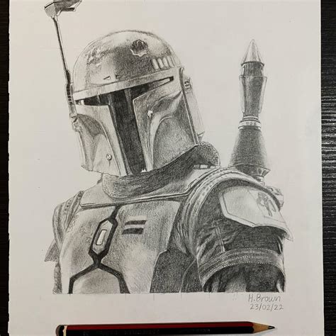 Drawing Of Boba Fett I Made Spent 10hrs Scratching A Piece Of Lead On