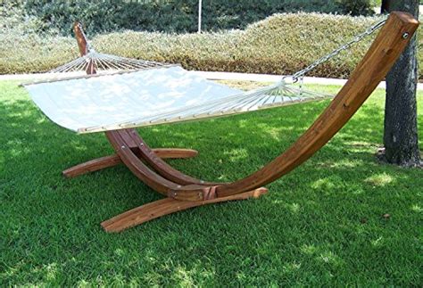 Petra Leisure 14 Ft Teak Wooden Arc Hammock Stand Quilted Beige