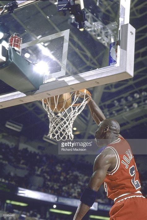 Nba Finals Chicago Bulls Michael Jordan 23 In Action Making Dunk Vs