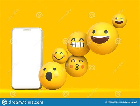 Smartphone Mockup With Blank Screen And Fun Emoji Character 3d Render