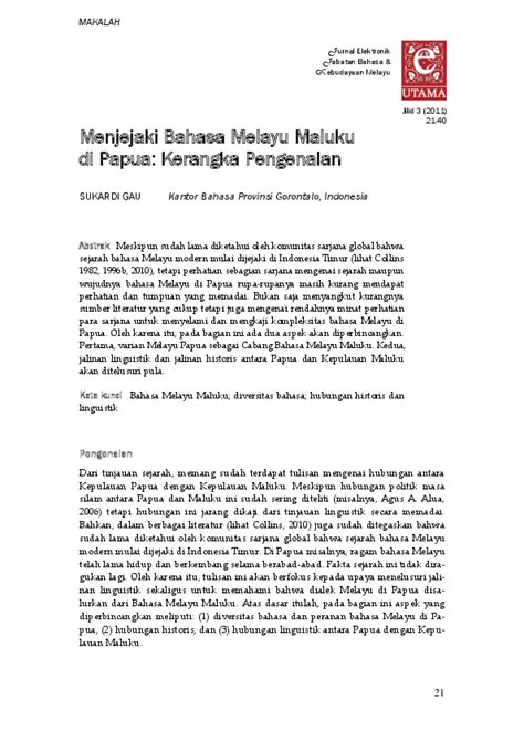Pdf Menjejaki Bahasa Melayu Maluku Di Papua Kerangka Pengenalan
