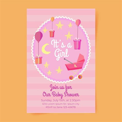 Free Vector Cute Girl Baby Shower Invitation