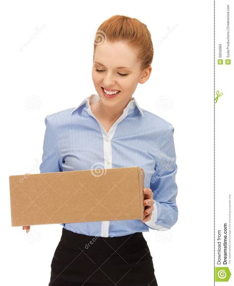Woman With Cardboard Box Stock Image Image Of Attractive 39556965