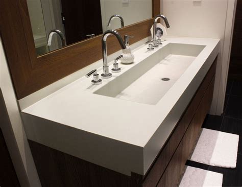Small country beige tile and ceramic tile slate floor and gray floor bathroom photo in san francisco with white cabinets, white walls, a trough sink and concrete countertops i like the sink for. Picture of Trough Sinks for Efficient Bathroom and Kitchen ...