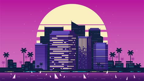 Retro Style City Purple Background Wallpaper Hd Artist 4k Wallpapers