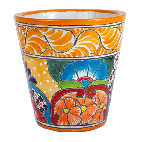 Unicef Market Floral Talavera Style Ceramic Flower Pot From Mexico