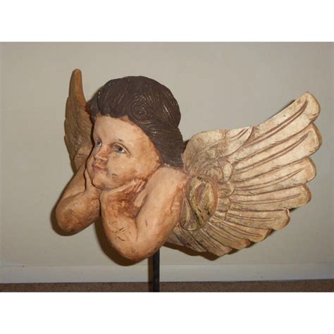 Vintage Hand Carved Cherub Angel With Wings Figurine On Stand Chairish