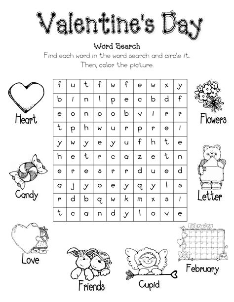 Valentines Day Word Search Printable Printed On Pink Paper Wou