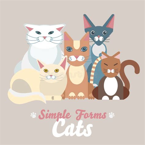 Flat Cats Sitting Back And Front View Isolated Vector Cartoon