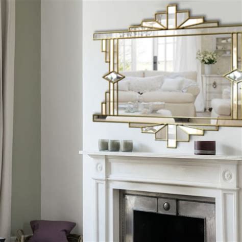 Handmade Mia Art Deco Over Mantle Wall Mirror In Gold Etsy